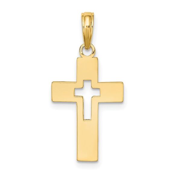 14k Yellow Gold Polished Cut-Out Cross Charm